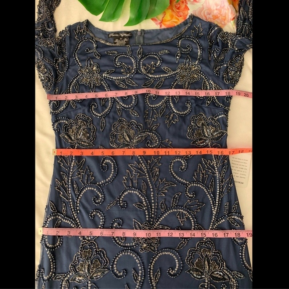 NWT $178 Pisarro Nights Embellished Mesh Sheath Dress in Blue [SZ‎ 6 ] - Picture 7 of 8